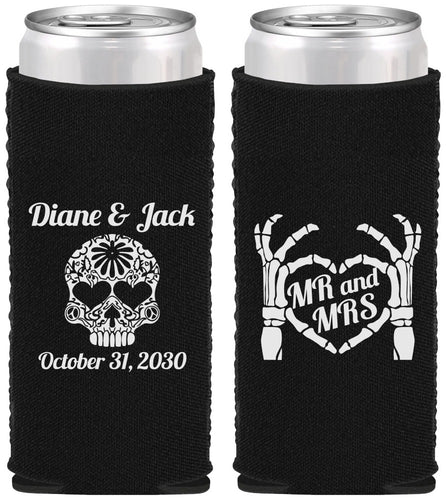 Custom Wedding Neoprene Slim Can Coolers - Mr And Mrs Sugar Skull | 205