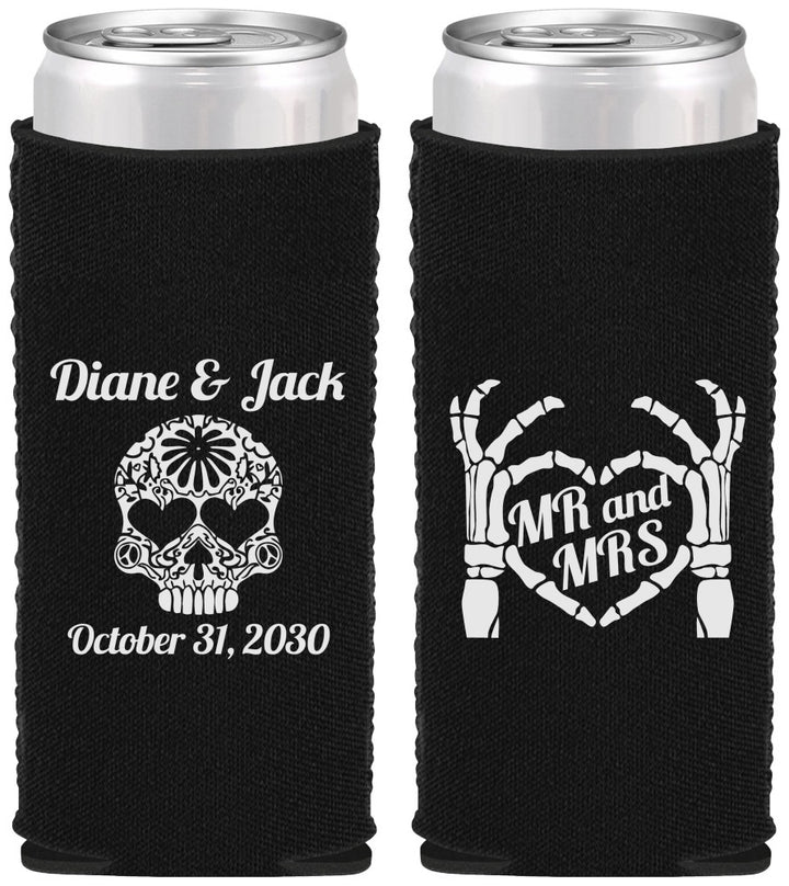 Custom Wedding Neoprene Slim Can Coolers - Mr And Mrs Sugar Skull | 205