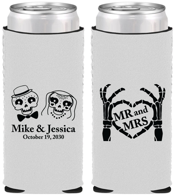 Custom Wedding Neoprene Slim Can Coolers - Mr And Mrs Halloween | 206