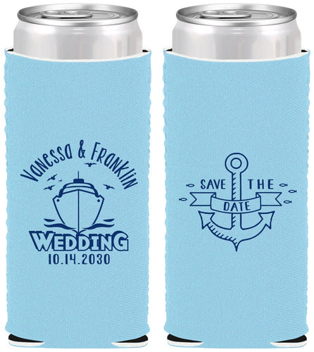 Custom Wedding Neoprene Slim Can Coolers - Save The Date Cruise | 209