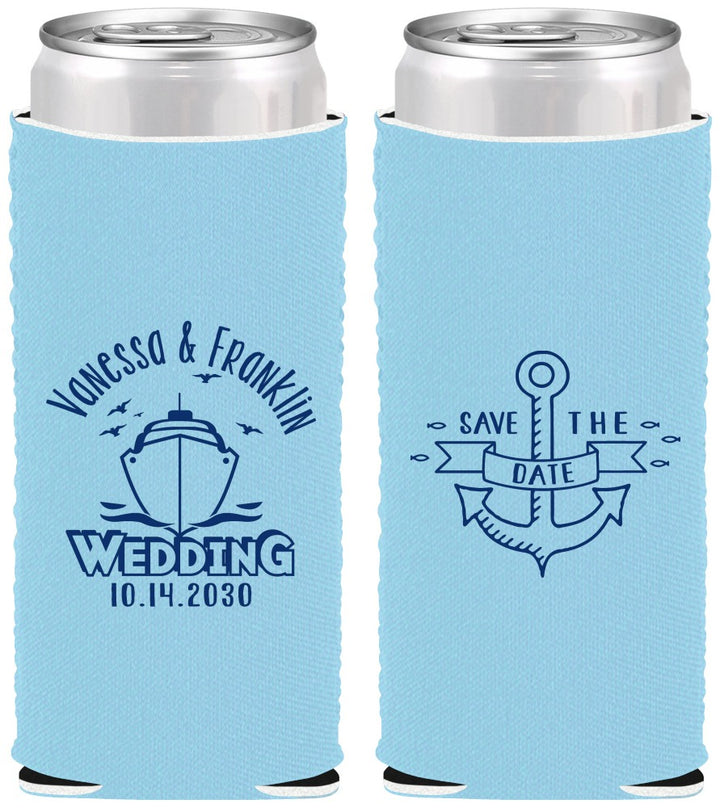 Custom Wedding Neoprene Slim Can Coolers - Save The Date Cruise | 209