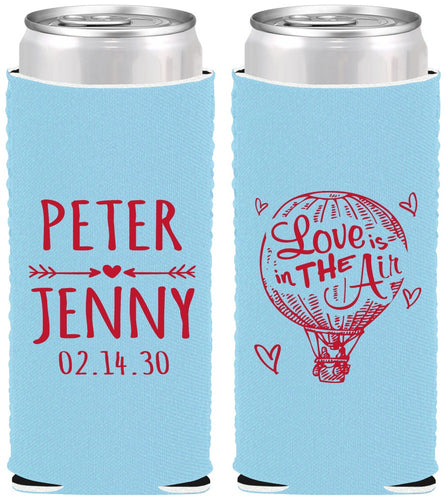 Custom Wedding Neoprene Slim Can Coolers - Love In Air Hot Air Balloon | 210