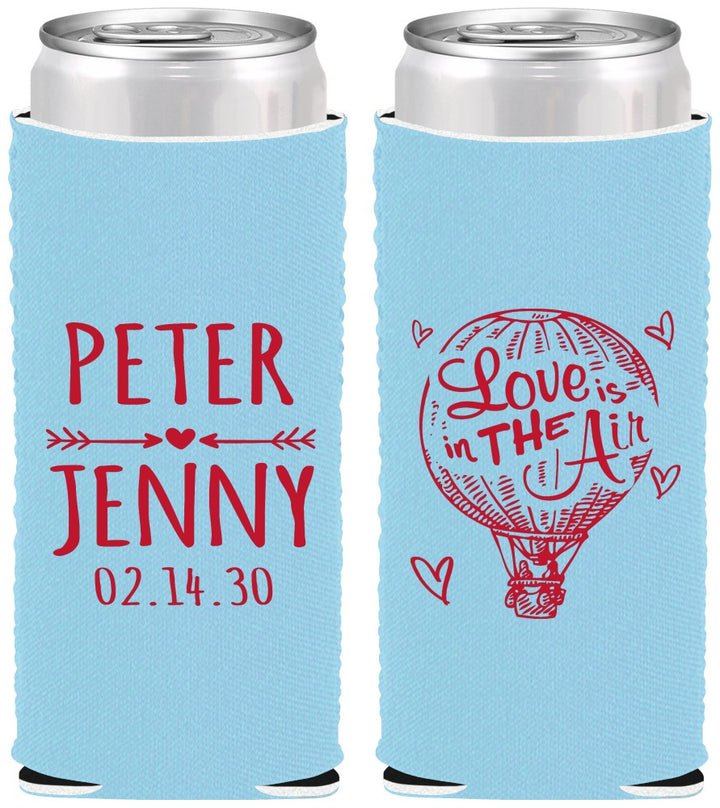 Custom Wedding Neoprene Slim Can Coolers - Love In Air Hot Air Balloon | 210