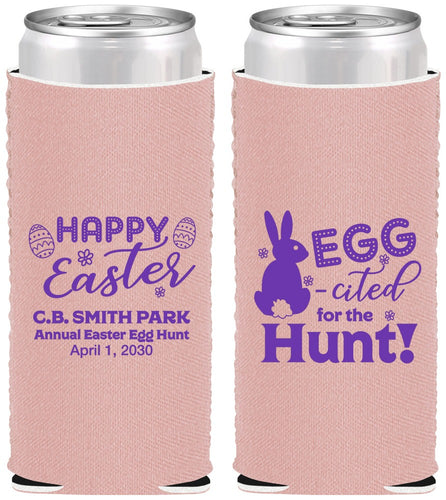 Custom Easter Neoprene Slim Can Coolers - Eggcited For Hunt Bunny | 210002