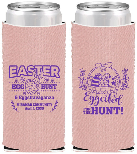 Custom Easter Neoprene Slim Can Coolers - Eggcited For Hunt Bunny | 210006