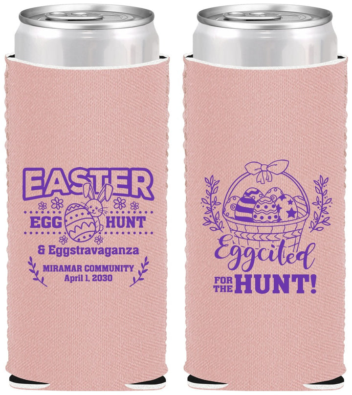 Custom Easter Neoprene Slim Can Coolers - Eggcited For Hunt Bunny | 210006