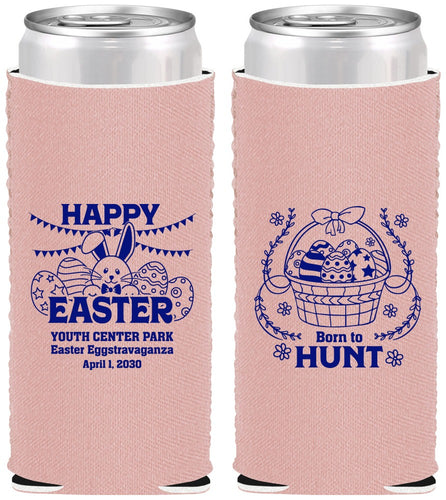 Custom Easter Neoprene Slim Can Coolers - Born To Hunt Bunny | 210007