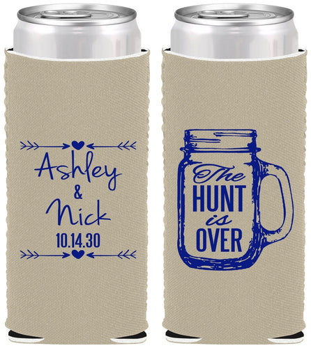 Custom Wedding Neoprene Slim Can Coolers - The Hunt Is Over Mason Jar | 211