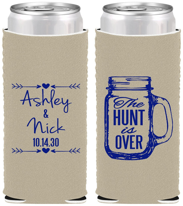 Custom Wedding Neoprene Slim Can Coolers - The Hunt Is Over Mason Jar | 211