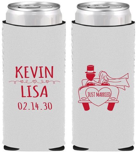 Custom Wedding Neoprene Slim Can Coolers - Just Married | 212