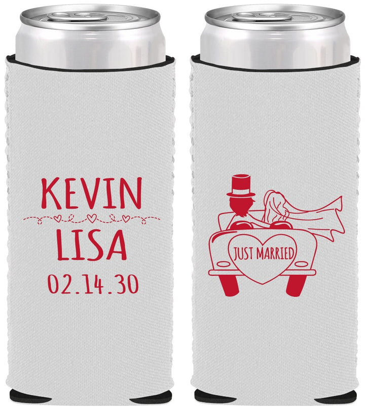 Custom Wedding Neoprene Slim Can Coolers - Just Married | 212