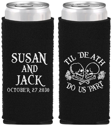 Custom Wedding Neoprene Slim Can Coolers - Til Death Do Us Part | 213