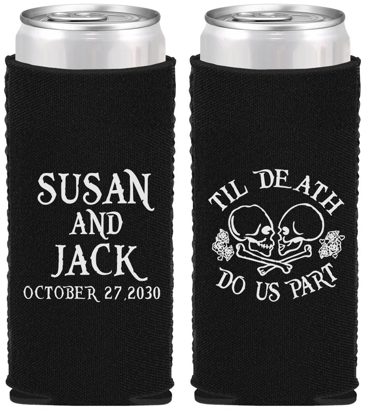 Custom Wedding Neoprene Slim Can Coolers - Til Death Do Us Part | 213
