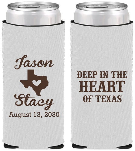 Custom Wedding Neoprene Slim Can Coolers - Deep In The Heart Of Texas | 214