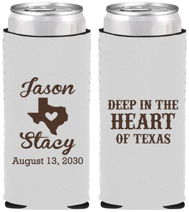 Custom Wedding Neoprene Slim Can Coolers - Deep In The Heart Of Texas | 214