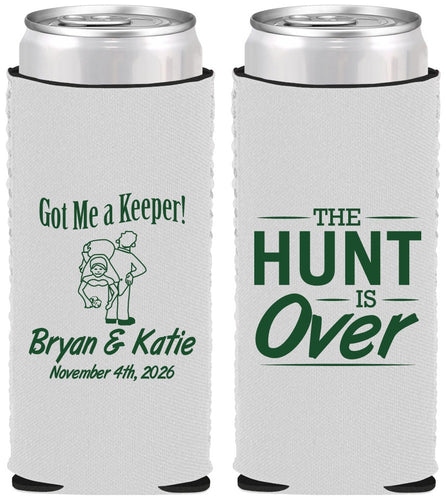 Custom Wedding Neoprene Slim Can Coolers - The Hunt Is Over | 216