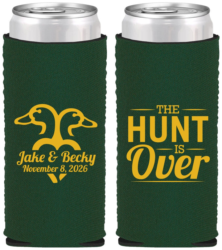 Custom Wedding Neoprene Slim Can Coolers - The Hunt Is Over Duck | 217