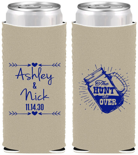 Custom Wedding Neoprene Slim Can Coolers - The Hunt Is Over Mason Jar | 218