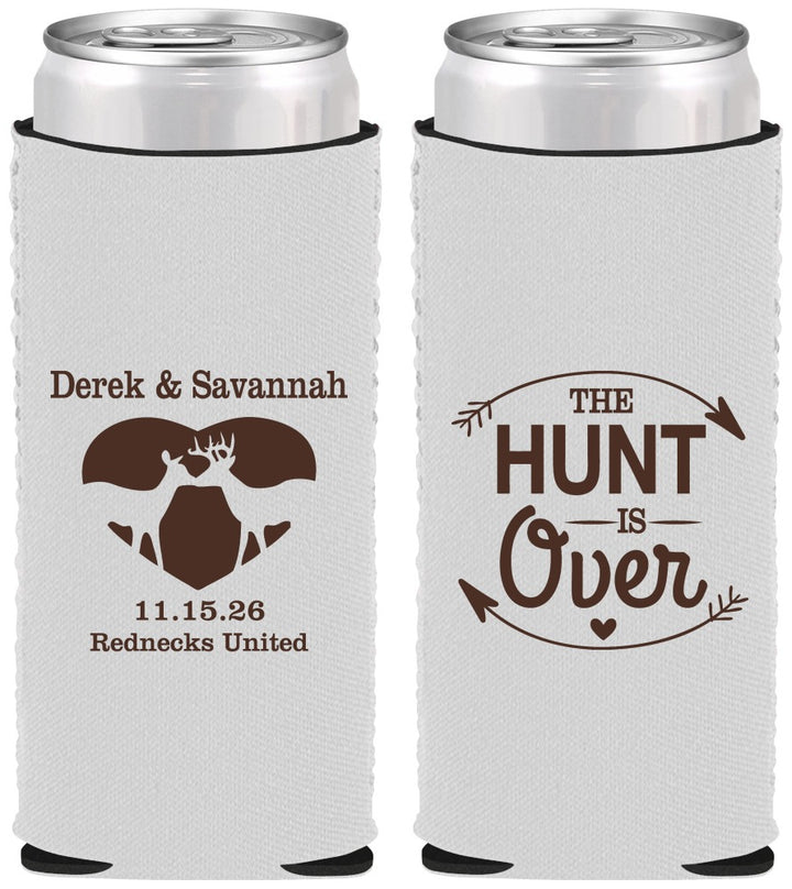 Custom Wedding Neoprene Slim Can Coolers - The Hunt Is Over Deer | 220