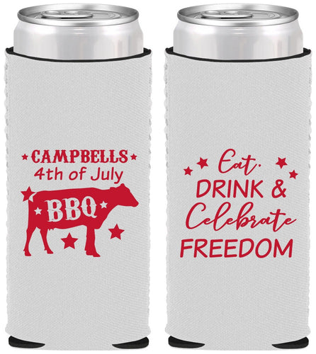 Custom 4th Of July Neoprene Slim Can Coolers - Eat Drink Freedom | 220000