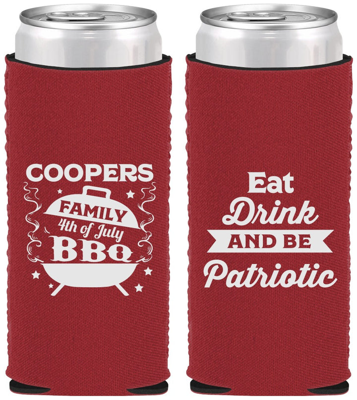 Custom 4th Of July Neoprene Slim Can Coolers - Eat Drink Patriotic | 220002