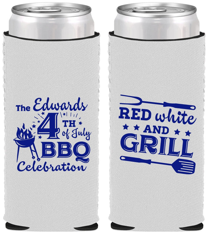 Custom 4th Of July Neoprene Slim Can Coolers - Red White Grill | 220005