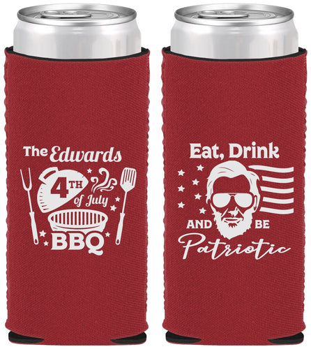 Custom 4th Of July Neoprene Slim Can Coolers - Eat Drink Patriotic | 220006