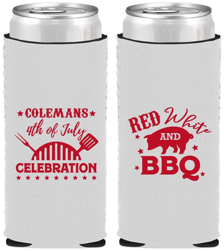 Custom 4th Of July Neoprene Slim Can Coolers - Red White Bbq | 220008