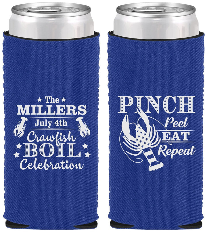 Custom 4th Of July Neoprene Slim Can Coolers - Pink Peel Crawfish | 220011