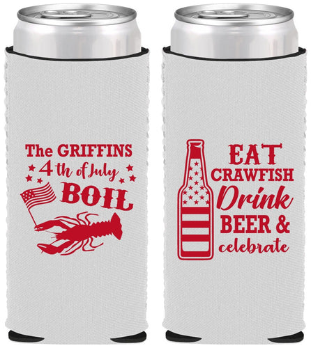 Custom 4th Of July Neoprene Slim Can Coolers - Crawfish Boil | 220012