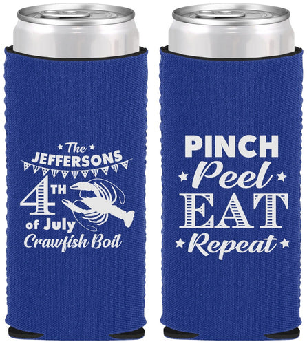 Custom 4th Of July Neoprene Slim Can Coolers - Pink Peel Crawfish | 220015
