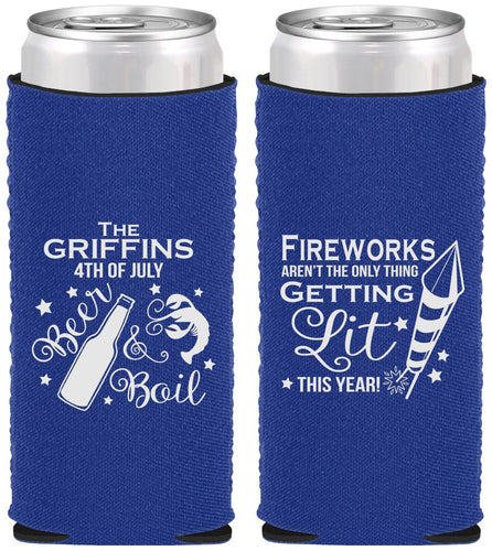 Custom 4th Of July Neoprene Slim Can Coolers - Beach Red White Blue | 220019