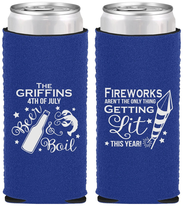 Custom 4th Of July Neoprene Slim Can Coolers - Beach Red White Blue | 220019