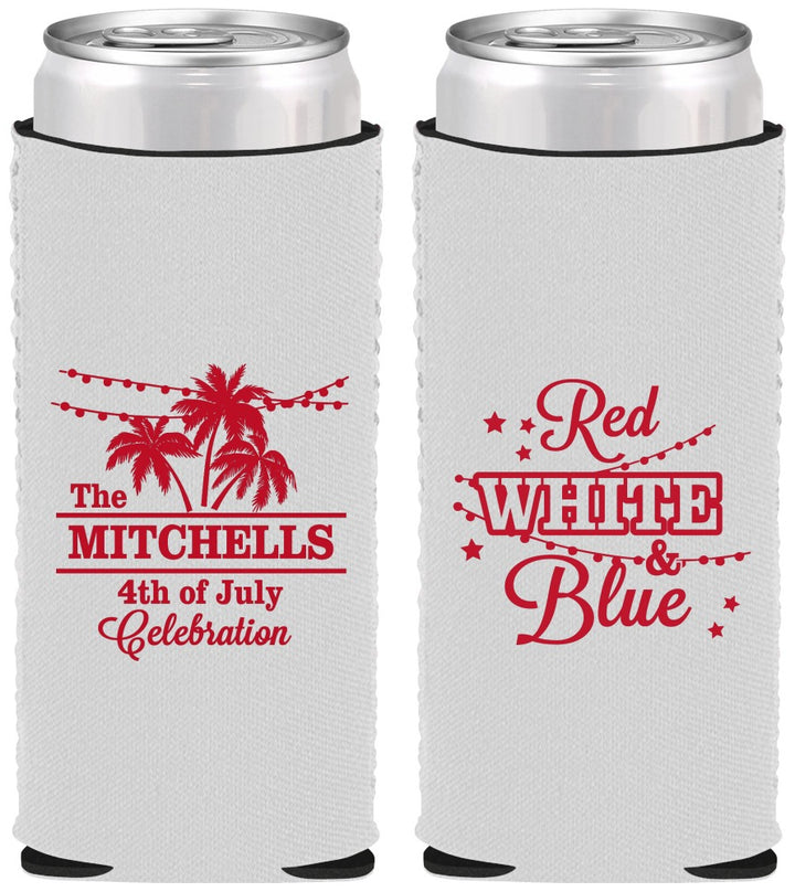 Custom 4th Of July Neoprene Slim Can Coolers - Beach Stars Stripes | 220020