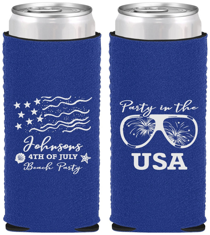 Custom 4th Of July Neoprene Slim Can Coolers - Party In The Usa | 220023