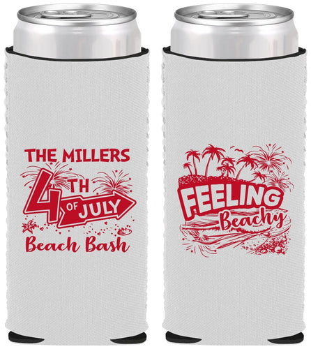 Custom 4th Of July Neoprene Slim Can Coolers - Feeling Beachy | 220024