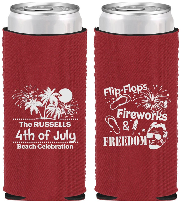 Custom 4th Of July Neoprene Slim Can Coolers - Fireworks Beach | 220026