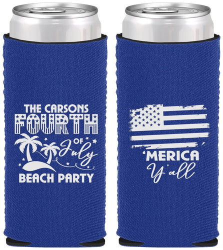Custom 4th Of July Neoprene Slim Can Coolers - Beach Merica Yall | 220027