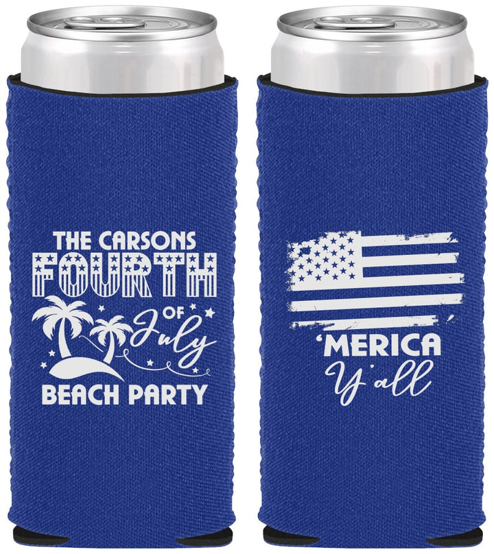 Custom 4th Of July Neoprene Slim Can Coolers - Beach Merica Yall | 220027
