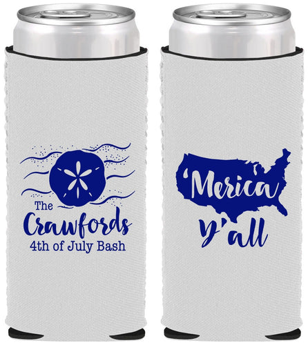 Custom 4th Of July Neoprene Slim Can Coolers - Beach Merica Yall | 220029