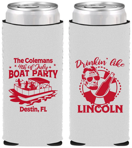 Custom 4th Of July Neoprene Slim Can Coolers - Drinkin Like Lincoln | 220032