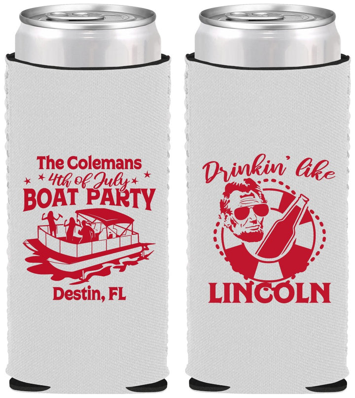 Custom 4th Of July Neoprene Slim Can Coolers - Drinkin Like Lincoln | 220032