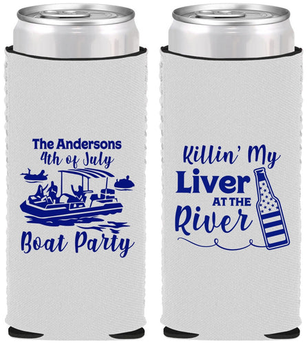 Custom 4th Of July Neoprene Slim Can Coolers - Boat River | 220033