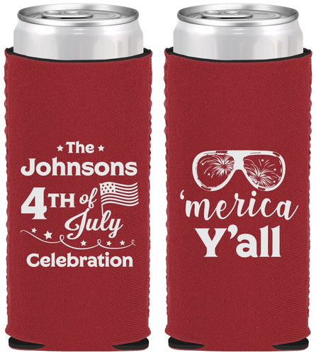 Custom 4th Of July Neoprene Slim Can Coolers - Merica Yall | 220034