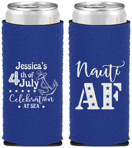 Custom 4th Of July Neoprene Slim Can Coolers - Nautical Anchor | 220035