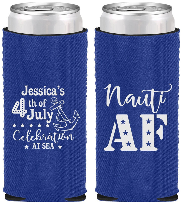 Custom 4th Of July Neoprene Slim Can Coolers - Nautical Anchor | 220035
