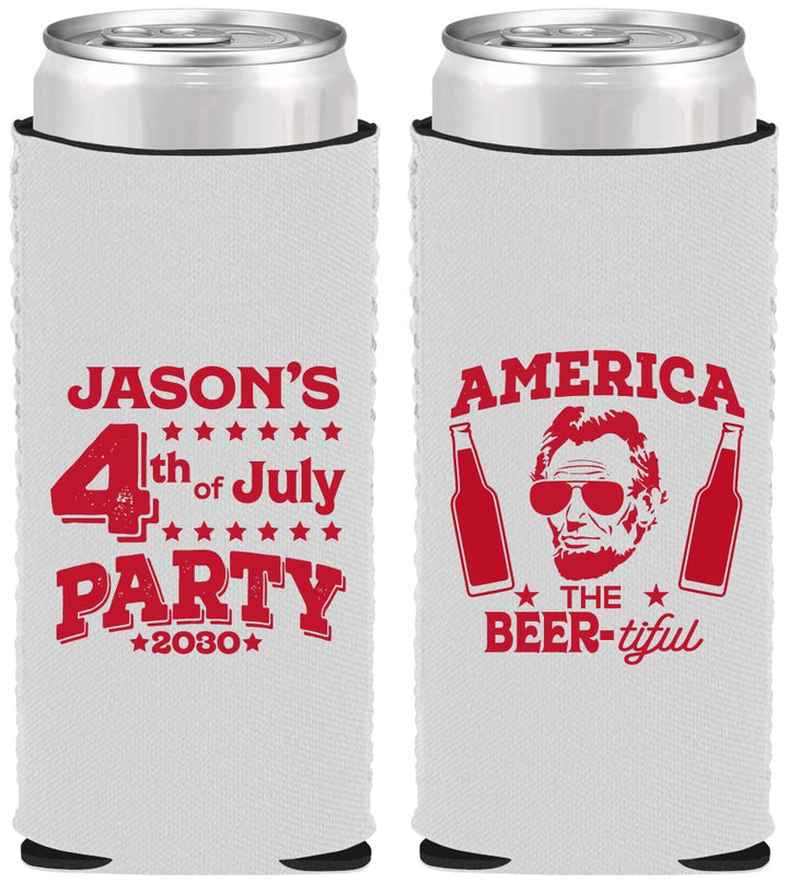 Custom 4th Of July Neoprene Slim Can Coolers - Bbq Lincoln | 220036