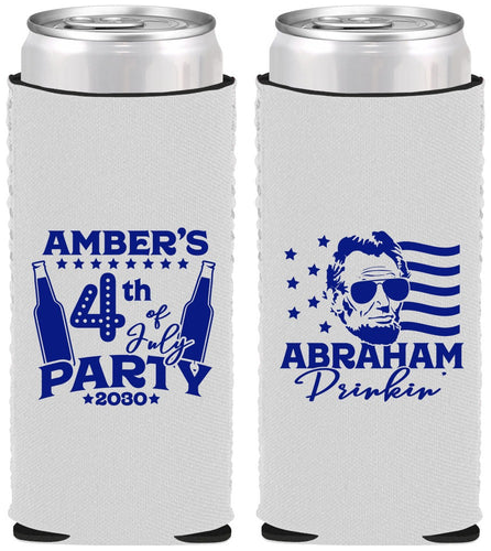 Custom 4th Of July Neoprene Slim Can Coolers - Abraham Drinkin | 220037