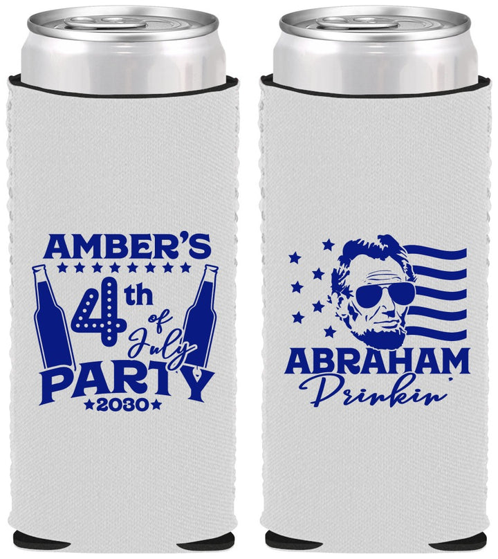 Custom 4th Of July Neoprene Slim Can Coolers - Abraham Drinkin | 220037