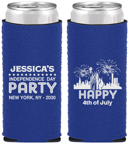 Custom 4th Of July Neoprene Slim Can Coolers - New York | 220039